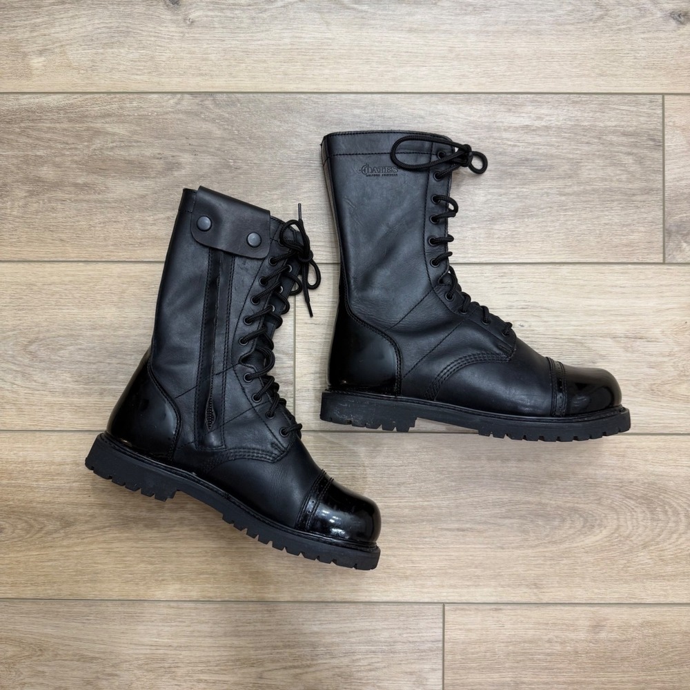 Bates Mens Black Leather Combat Paratrooper Work Boots Side Zip Cap Toe Size 10